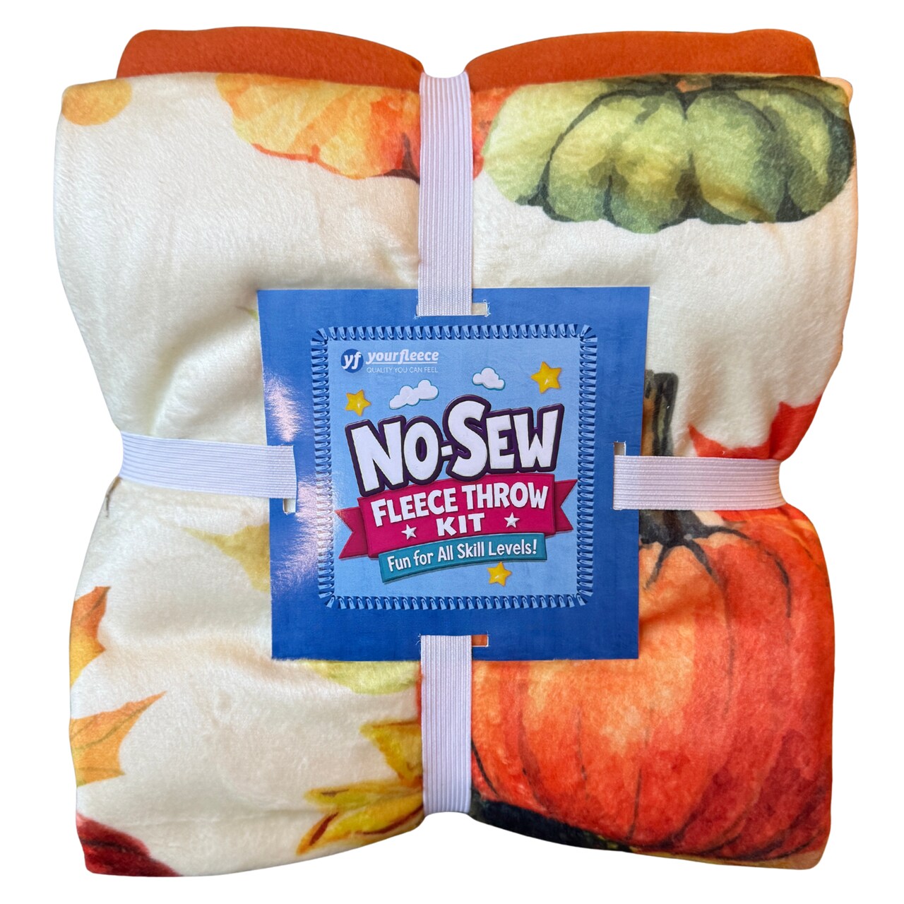 Autumn Pumpkins and Leaves Silky Premium Fleece No-Sew Throw Fleece Fabric Kit